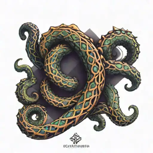 Tentacles spiraling polygons down forearm geometric tattoo design idea