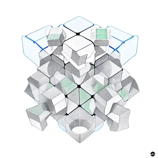 A geotechnical engineer holding a Rubik's cube with mathematical equations surrounding them tattoo design idea