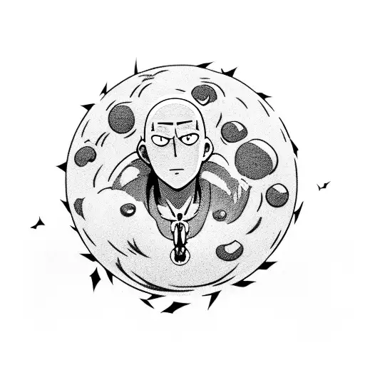 one punch man sitting on top of planet earth saying OK tattoo design idea