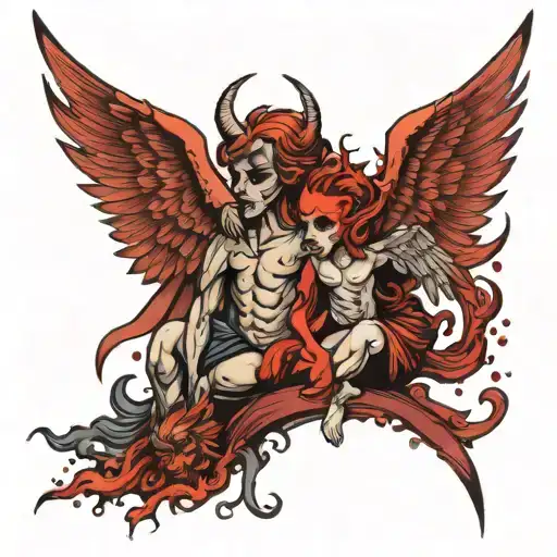 angel and demon good and evil tattoo design idea