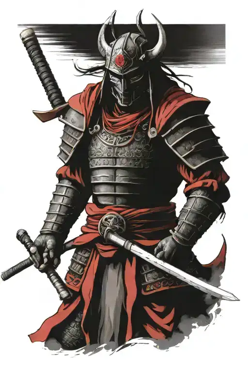 Demon Samurai wearing red and black armour tattoo design idea