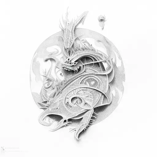 Skelett Fisch Drache  tattoo design idea