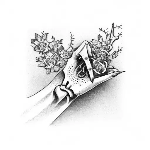 skeleton hand with flowers and branches tattoo design idea