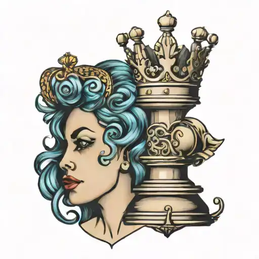 crown on queen chess piece  tattoo design idea