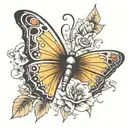 butterfly with bullet as its abdomen and flowers on the wings tattoo design idea