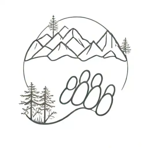 dog paw print with nature element like mountains and trees tattoo design idea