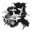 forearm sleeve shark swimming, tuna,swimming,nudiebranch,rays,corals,diver,turtle,octopus,sailfish emerging on bicep tattoo design idea