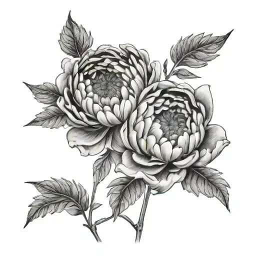 Chrysanthemum & Peony tatto design connected to the name Hind tattoo design idea