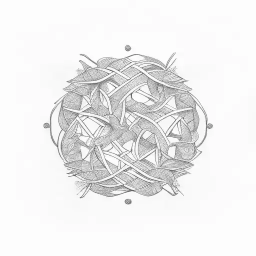 An abstract design featuring the number 34 intertwined with branches of an evergreen tree tattoo design idea