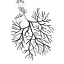 A minimalist tattoo of an evergreen tree with the number 34 subtly hidden in the roots tattoo design idea