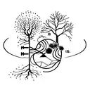 A minimalist tattoo of an evergreen tree with the number 34 subtly hidden in the roots tattoo design idea