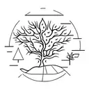 A minimalist tattoo of an evergreen tree with the number 34 subtly hidden in the roots tattoo design idea