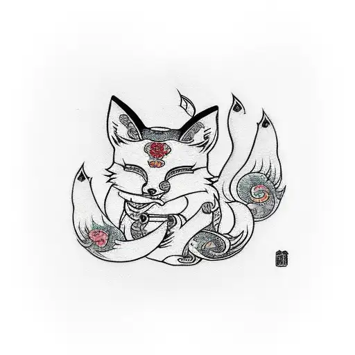 fox torii gate lucky cat japan tattoo design idea