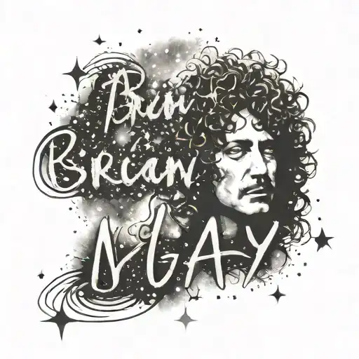 signature word "Brian May" with star constellation  tattoo design idea
