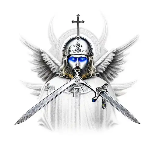 Saint Michael The Archangel Wielding a Sword tattoo design idea