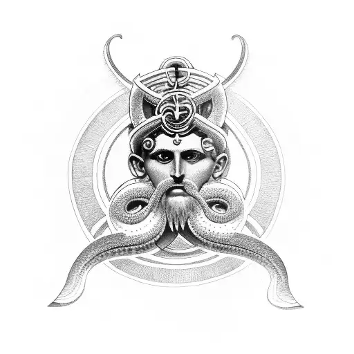 Hermes god with 3 head snake tattoo design idea