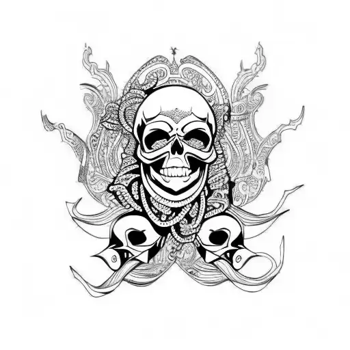 Skull and tentacles tattoo design idea