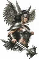 Valkyrie warrior woman holding a sword tattoo design idea