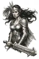 Valkyrie warrior woman holding a sword tattoo design idea