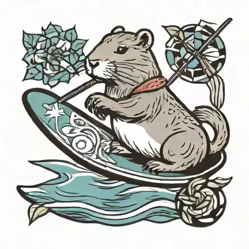 capybara on a paddleboard tattoo design idea