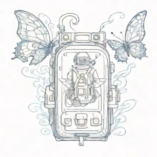 "jet pack blues" with blue butterflies around it tattoo design idea