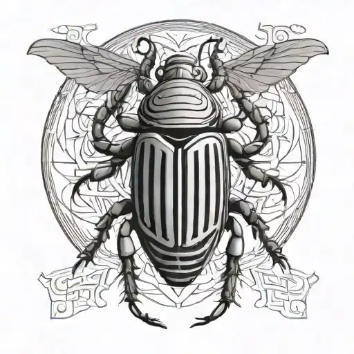A scarab beetle with a bold and striking sun symbol on its back, representing rebirth and transformation tattoo design idea