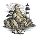 The lighthouse standing tall on the cliff. The winding path leading to the lighthouse. The rugged cliffs with some veget tattoo design idea