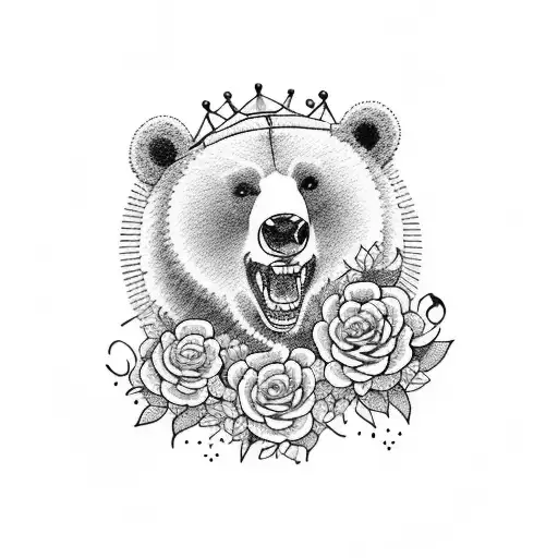 mama and baby bear trapeze flowers laugh tattoo design idea