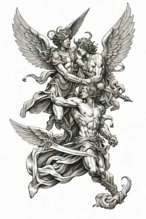 angels fighting demons tattoo design idea
