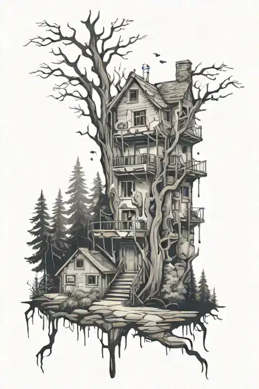 Forest and urban graffiti style tattoo design idea