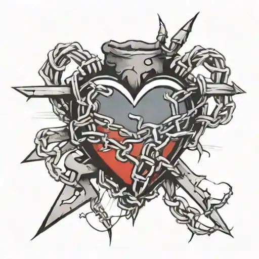 heart with barbed wire wrapped tattoo design idea