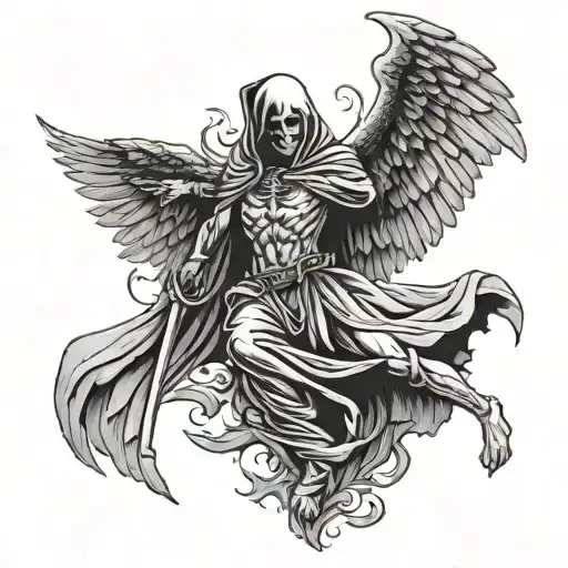 Icarus falling, grim reaper with wings holding   tattoo design idea