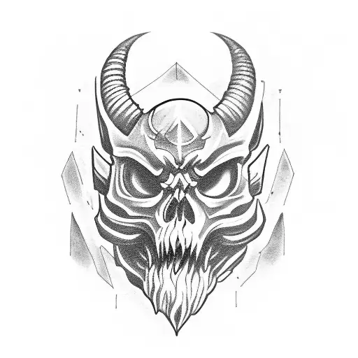 half oni mask half skull tattoo design idea