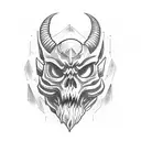 half oni mask half skull tattoo design idea