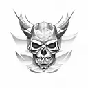 half oni mask half skull tattoo design idea