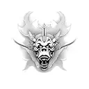 half oni mask half skull tattoo design idea