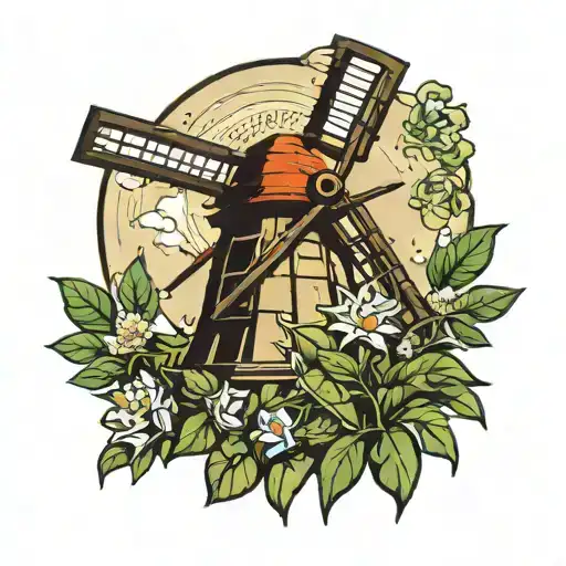 weed pancakes dutch windmill tattoo design idea