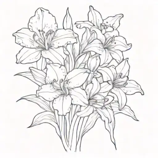 gladiolus, daffodil and gerbera daisy flowers sketch tattoo design idea