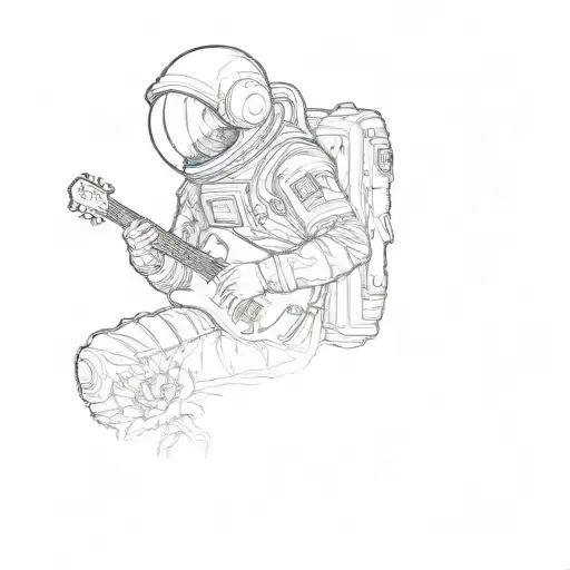an astronaut playing a guitar in a sunflowers field tattoo design idea