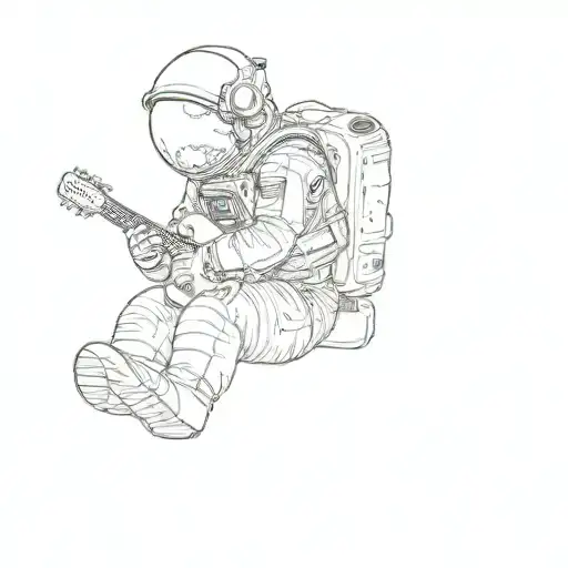 an astronaut playing a guitar tattoo design idea