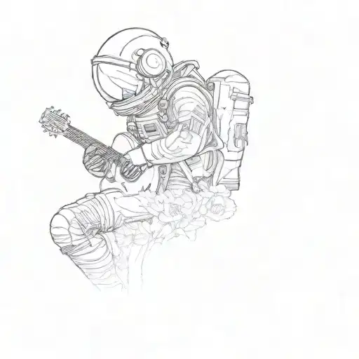 an astronaut playing a guitar in a sunflower field  tattoo design idea