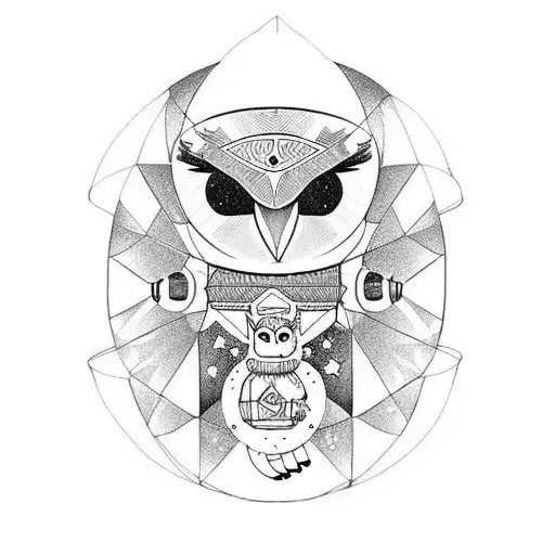 Totem pole with Monkey, Robot, Barn Owl tattoo design idea