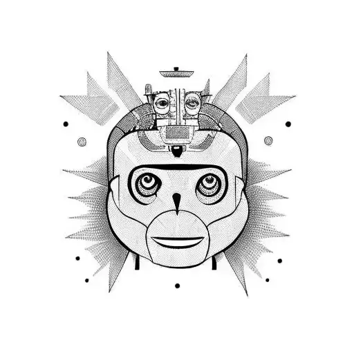 Totem pole with Monkey, Robot, Barn Owl tattoo design idea