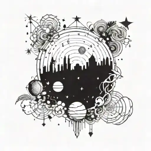 A blackwork tattoo of the night sky over San Diego, with the constellations of Scorpio and your favorite planets subtly incorporated into the design tattoo design idea