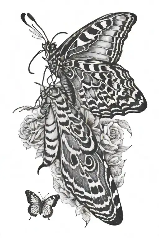 atlas moth and a monarch butterfly with the names Donnie and Evan to go on the inside of upper arm  tattoo design idea