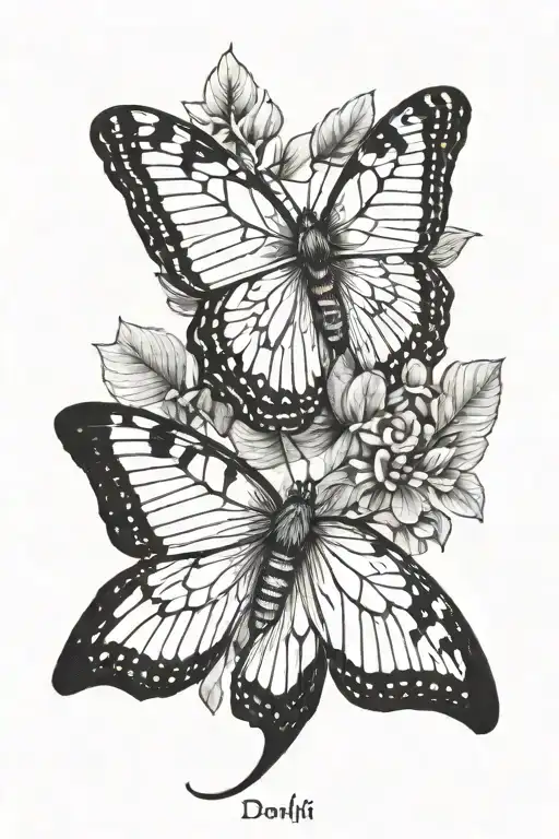atlas moth and a monarch butterfly with the names Donnie and Evan to go on the inside of upper arm  tattoo design idea