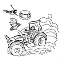 a statue, a toy tractor, a turtle, and a scuba diver tattoo design idea