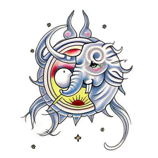 sun moon horse elephant  tattoo design idea