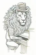 psychaedelic lion with cowboyhat playing piano keys tattoo design idea