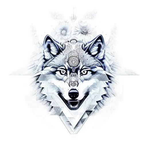 A futuristic interpretation of a BMW logo incorporating elements of flowers and wolves tattoo design idea